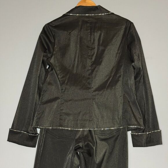 V CRISTINA Set XL Blazer Pants Denim Look Black Shimmer Western Rodeo Chic - Picture 4 of 15